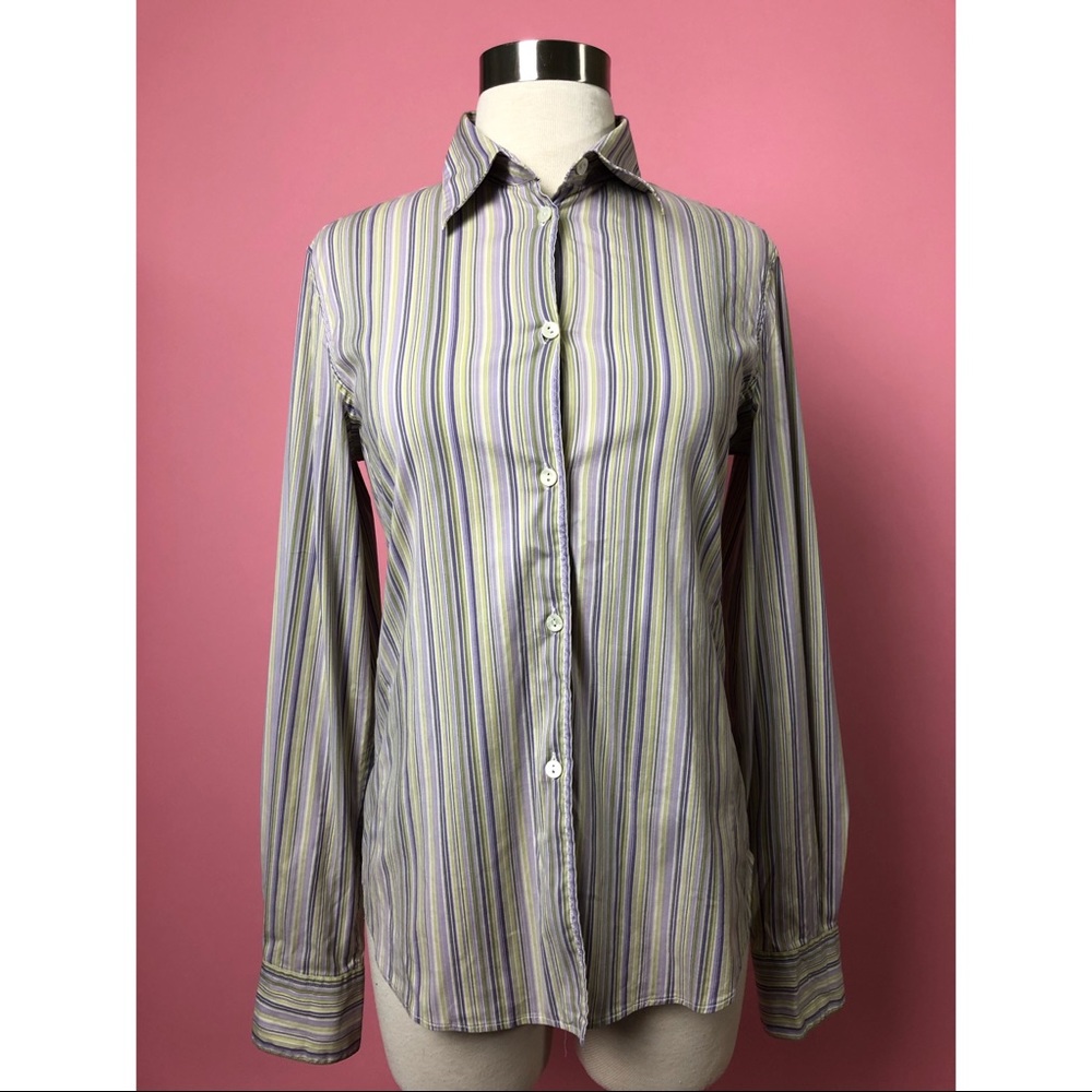 Loro Piana green purple striped buttondown shirt S